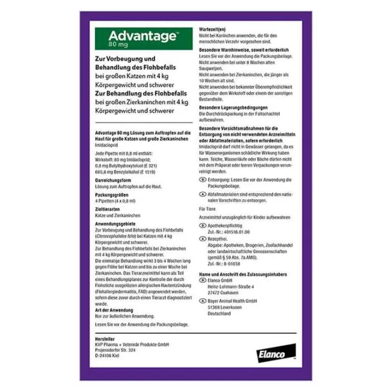 Advantage Nager|Flöhe, Zecken & Co.-80 für große Katzen und Zierkaninchen ab 4 kg, 4X0.8 ml