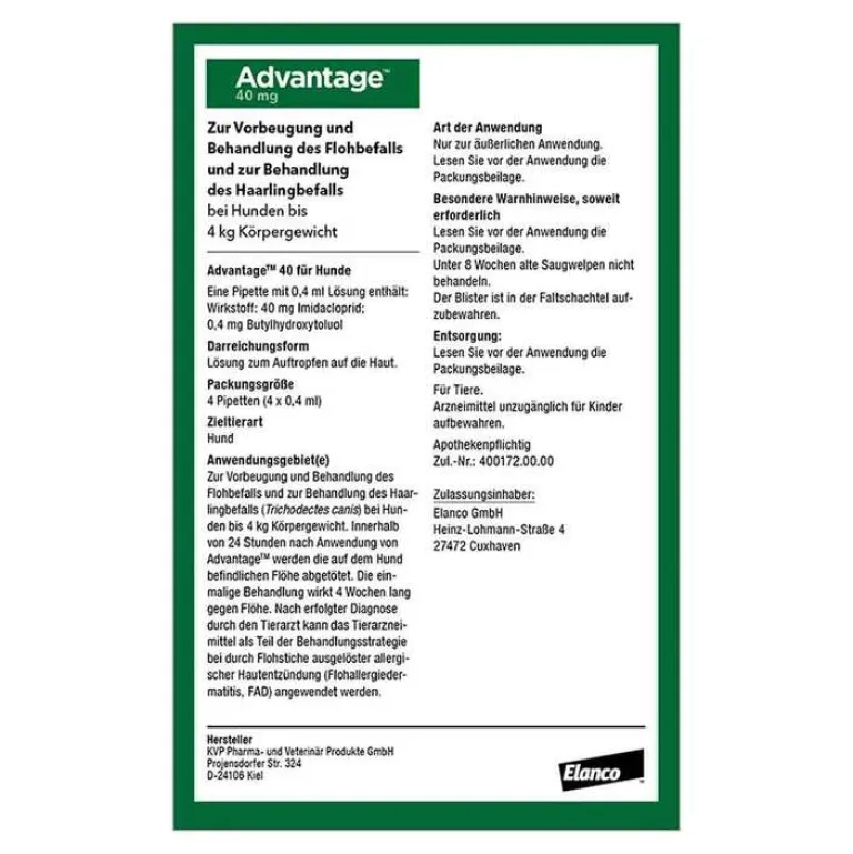 Advantage 40 für Hunde bis 4 kg, 4 St- Flöhe, Zecken & Co.