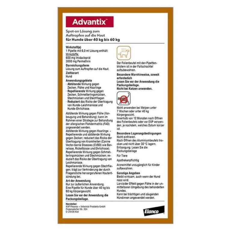 Flöhe, Zecken & Co.-Advantix Spot-on Lösung z.Auftr.a.d.H.für Hund 40 - 60 kg, 4X6.0 ml