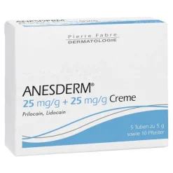 Anesderm 25 mg/g + 25 mg/g Creme + Pflaster, 5X5 g- Lidocain