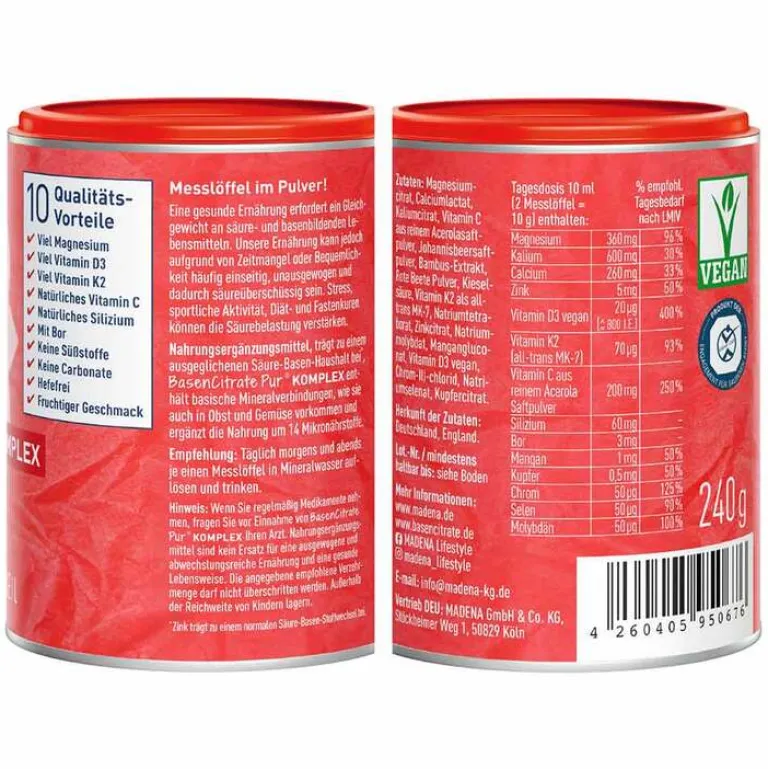 Madena Basen Citrate Pur Komplex Pulver, 240 g- Basenmischung