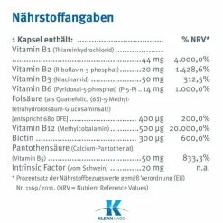 Klean Labs Vitamin B Komplex-B-Complex mit Methylfolat und Intrinsic Factor Kap, 60 St