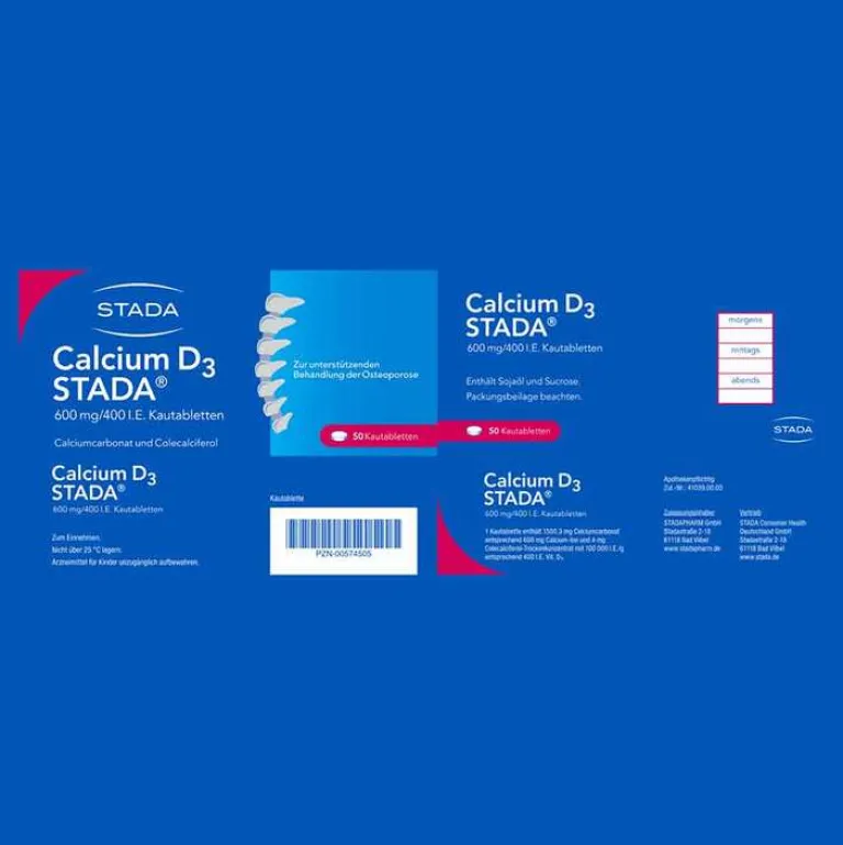 Stada Calcium D3 ® 600 mg/400 I.E. Kautabletten, 50 St- Calcium|Wechseljahre Medikamente