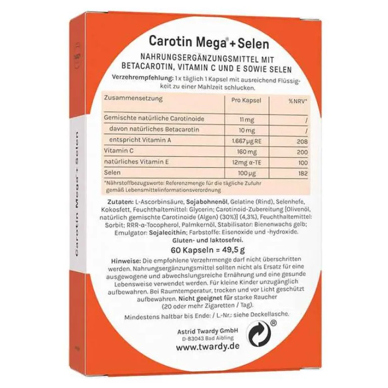 Twardy Carotin Mega + Selen Kapseln, 60 St- Vitamin A (Retinol)|Selen