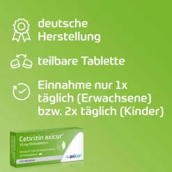 axicur Cetirizin ® 10 mg Filmtabletten, 7 St- Cetirizin|Allergie Tabletten