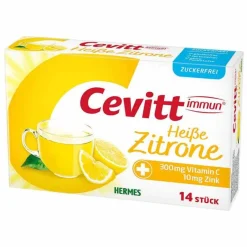 Cevitt Zink|Vitamin C (Ascorbinsäure)-immun heiße Zitrone zuckerfrei Granulat, 14 St