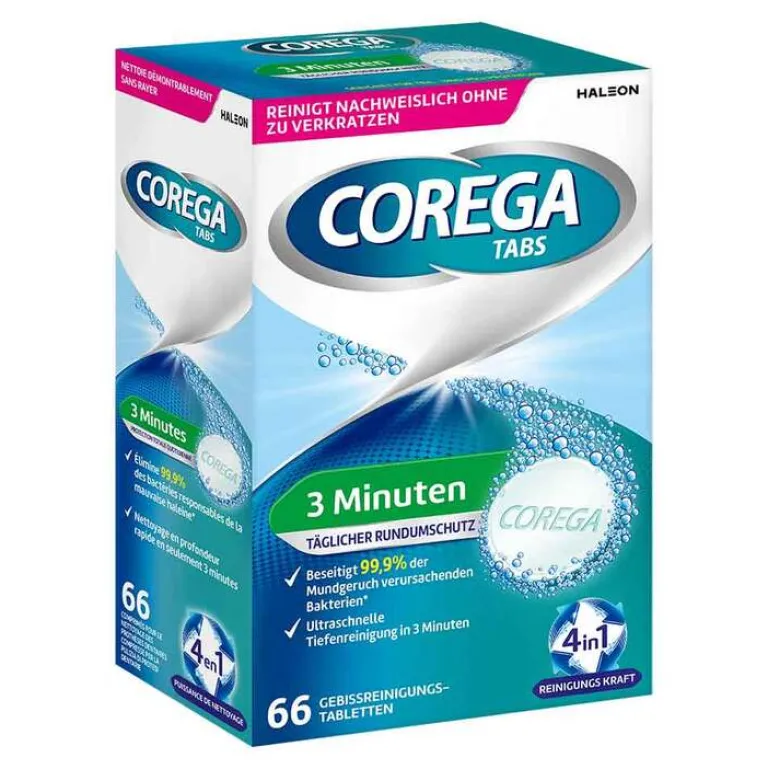Corega Für Zahnprothesen-TABS 3 Minuten, für herausnehmbaren Zahnersatz/ dritte Zähne, 66 St