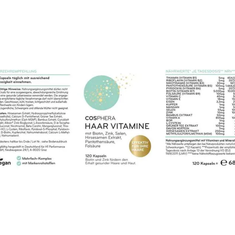 Haar-Vitamine mit Hirse Kapseln, 120 St^Cosphera Best