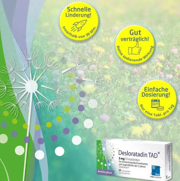 TAD Deslorain ® 5 mg Filmtabletten, 20 St- Desloratadin|Allergie Tabletten
