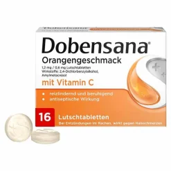 Dobensana Orangengeschmack 1,2 mg / 0,6 mg Lutschtabletten, 16 St- Halsschmerztabletten