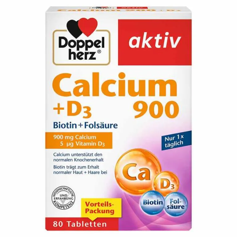 Doppelherz Vitamin D (Colecalciferol)|Calcium-Calcium 900 + D3 Tabletten, 80 St
