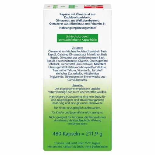 Knoblauch Kapseln mit Mistel + Weißdorn + Vitamin B1, 480 St^Doppelherz Best