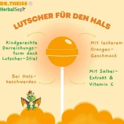 Dr. Theiss Herbalsept Hals Lutscher Kids, 6 St- Halsschmerztabletten