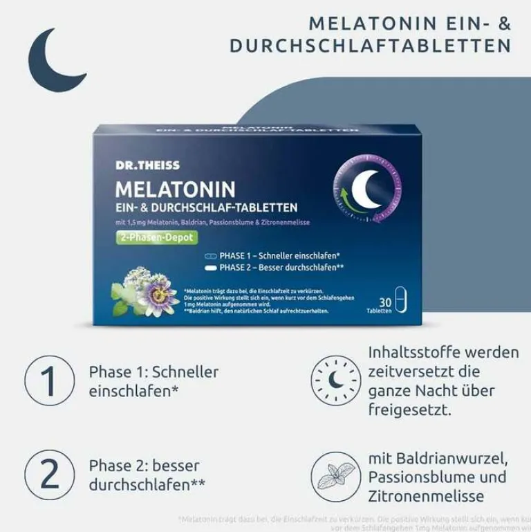 Dr. Theiss Melatonin Ein- & Durchschlaf-Tabletten, 30 St- Melatonin Tabletten