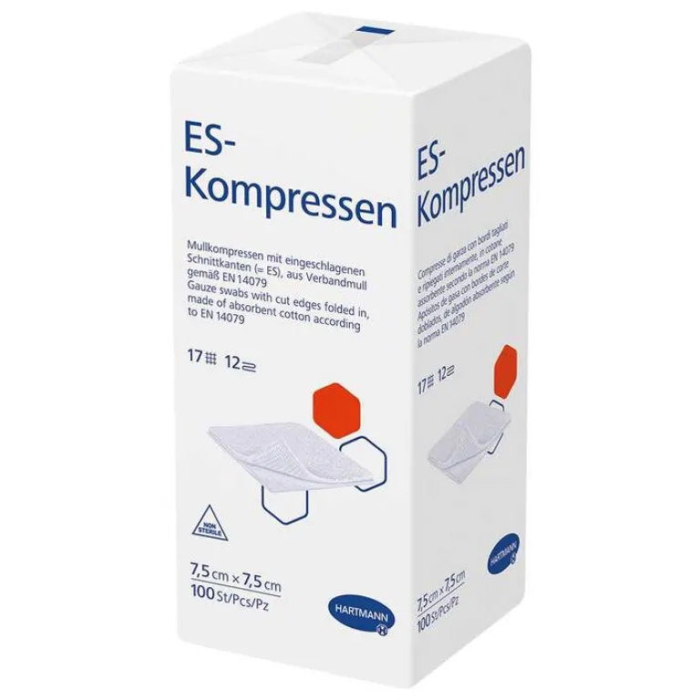 ES-Kompressen unsteril 7,5x7,5 cm 12fach, 100 St- Sterile Kompressen