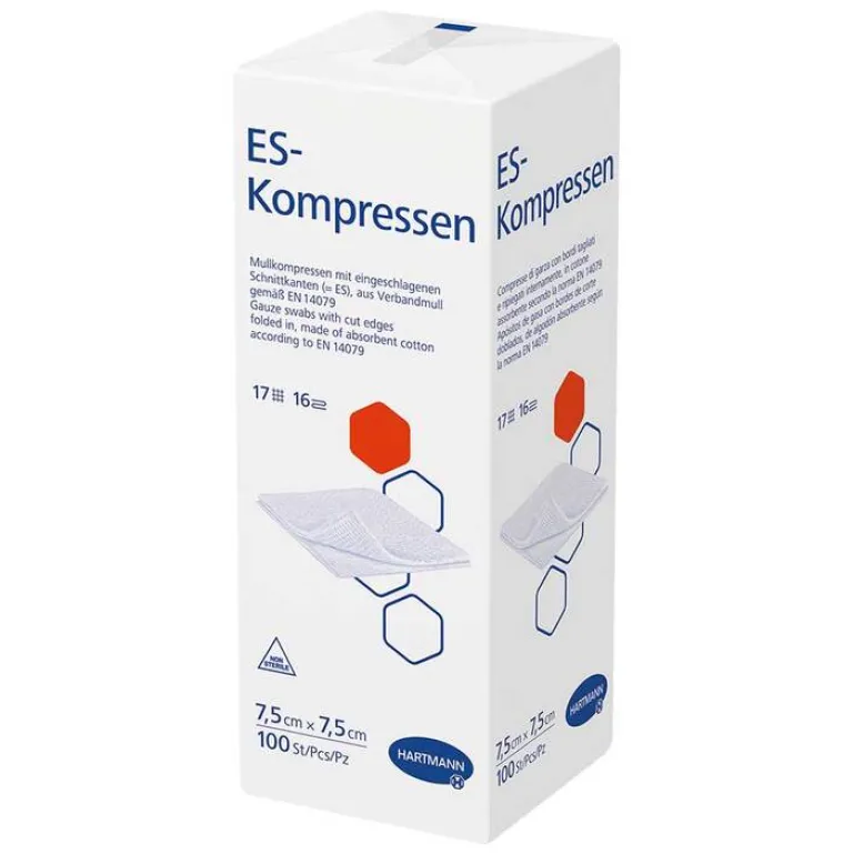ES-Kompressen unsteril 7,5x7,5 cm 16fach, 100 St- Sterile Kompressen