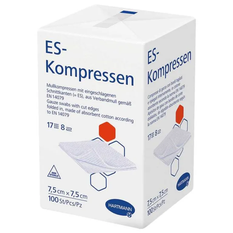 ES-Kompressen unsteril 7,5x7,5 cm 8fach, 100 St- Sterile Kompressen