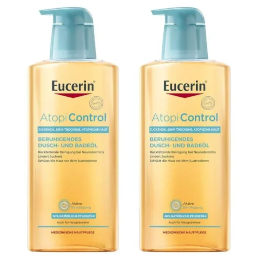 Eucerin Trockene & Sensible Haut|Neurodermitis Basispflege-AtopiControl Dusch- und Badeöl, 2x400 ml