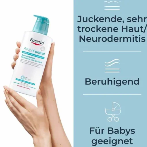 Eucerin AtopiControl Lotion, 400 ml- Trockene & Sensible Haut|Neurodermitis Basispflege