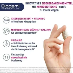 Biodami Vitamin C (Ascorbinsäure)|Vitamin B9 (Folsäure)-Ferro Fatigue Redux Kapseln , 30 St