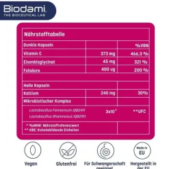 Biodami Vitamin C (Ascorbinsäure)|Vitamin B9 (Folsäure)-Ferro Fatigue Redux Kapseln , 30 St