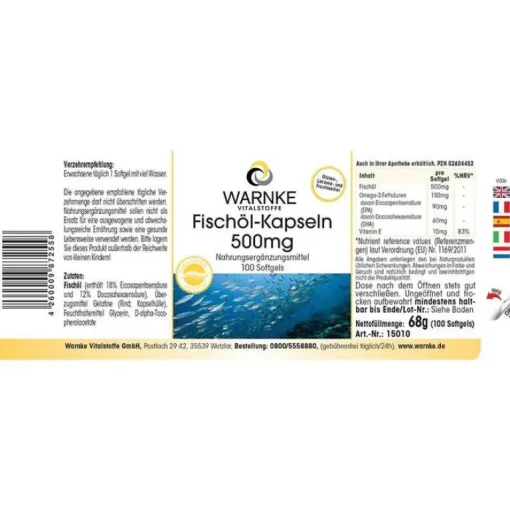 Warnke Fischöl Kapseln 500 mg, 100 St- Omega 3 Kapseln