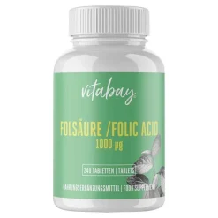 Vitabay Vitamin B9 (Folsäure)-Folsäure 1000 µg Calcium-L-Methylfolat vegan Tabletten , 240 St