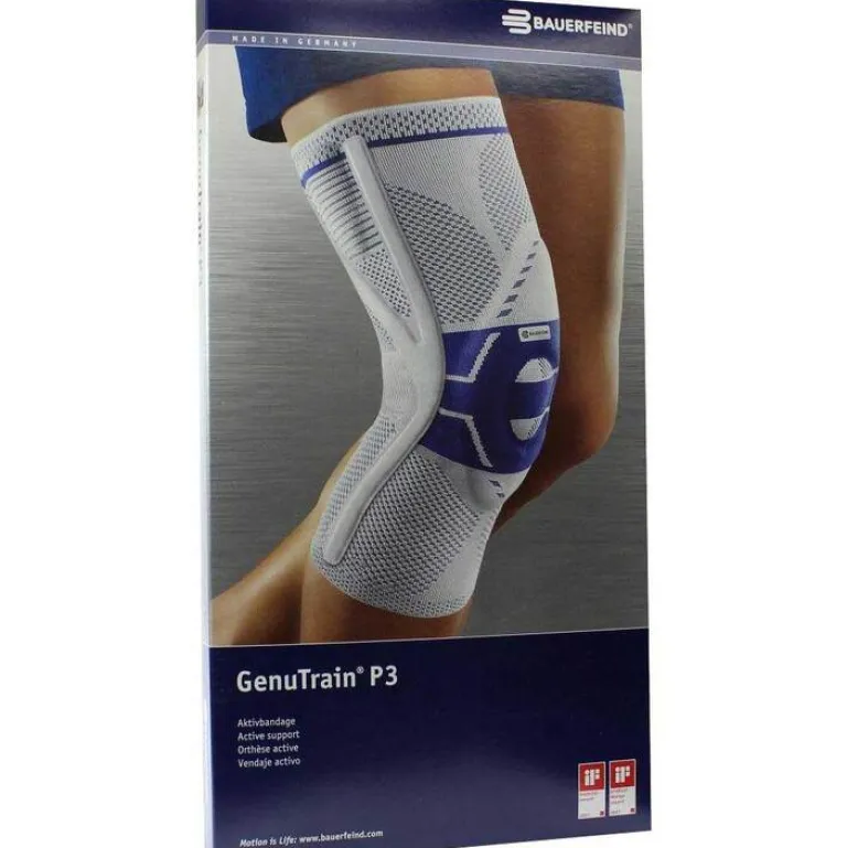 Bauerfeind Genutrain Kniebandage P3 mit Silikonhaftrand rechts Gr. 3 titan, 1 St- Kniebandagen