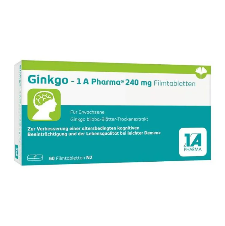 1A Pharma Ginkgo – 1 A Pharma® 240 mg Filmtabletten, 60 St- Ginkgo|Durchblutungs Tabletten