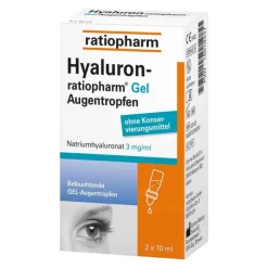 Ratiopharm Hyaluron- Gel Augentropfen, 2X10 ml- Augentropfen Trockene Augen|Augengel