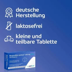 axicur Ibuprofen ® 400 mg akut Filmtabletten, 50 St- Zahnschmerztabletten|Regelschmerzen Tabletten