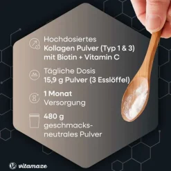 Kollagen-Kollagen Pulver + Biotin + Vitamin C, 480 g