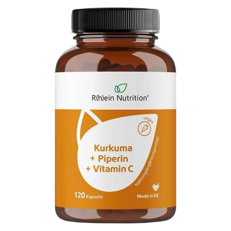 R(h)ein Nutrition Kurkuma Kapseln-Kurkuma 95% Curcumin + Piperin + Vitamin C vegan Kapseln , 120 St