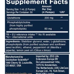 Life Extension Europe Aminosäuren-Liposomal Glutathion 200 mg Zitrone-Minze Fle, 50 ml