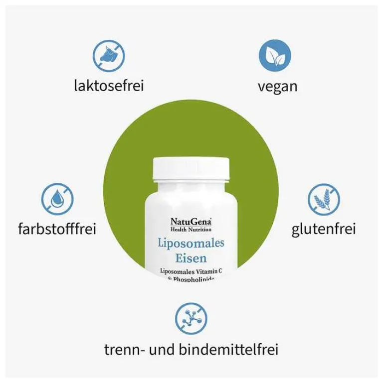 Natugena Vitamin C (Ascorbinsäure)-Liposomales Eisen + Vitamin C vegan Kapseln, 60 St
