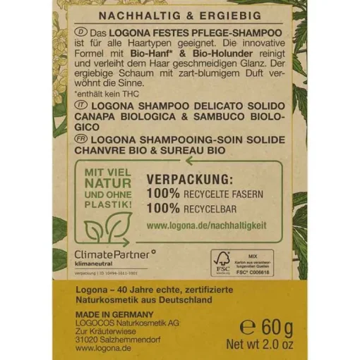 Logona festes Pflege Shampoo Bio-Hanf & Bio-Holunder, 60 g^ Clearance