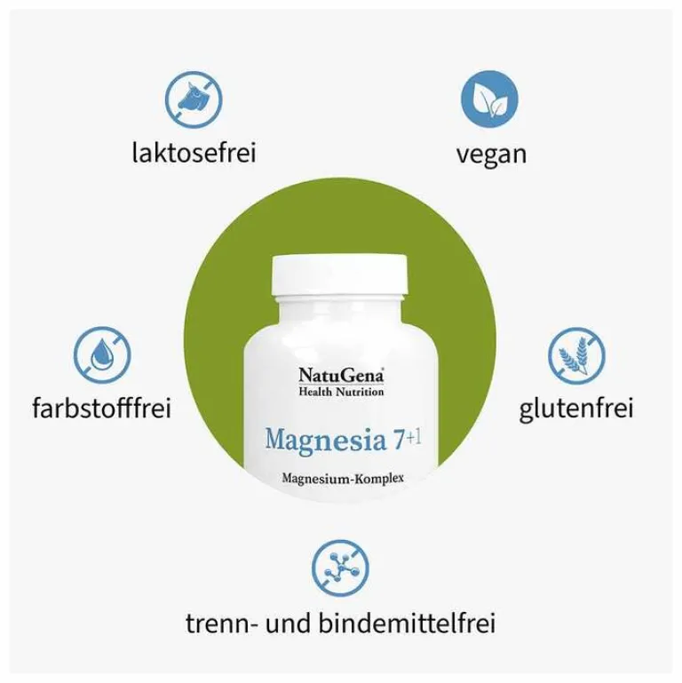 Natugena Magnesia 7 + 1 Magnesium-Komplex vegan Kapseln, 90 St- Magnesium