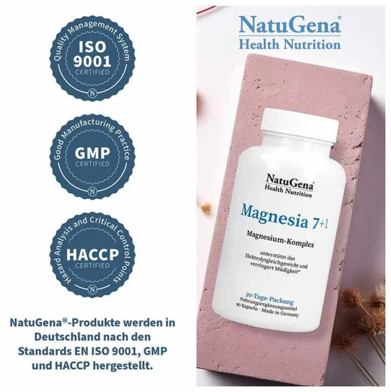 Natugena Magnesia 7 + 1 Magnesium-Komplex vegan Kapseln, 90 St- Magnesium