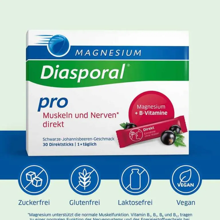 Magnesium Diasporal pro B-Vitamin-Komplex Muskeln + Nerven direkt Direktgranulat , 30 St- Vitamin B Komplex|Magnesium