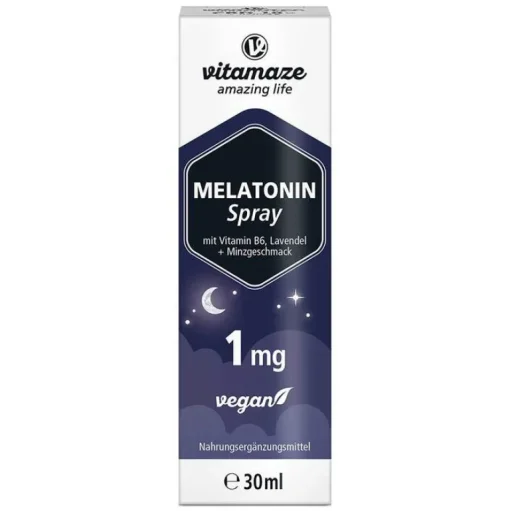 Vitamaze Melatonin 1 mg hochdosiert vegan Spray, 30 ml- Melatonin Spray