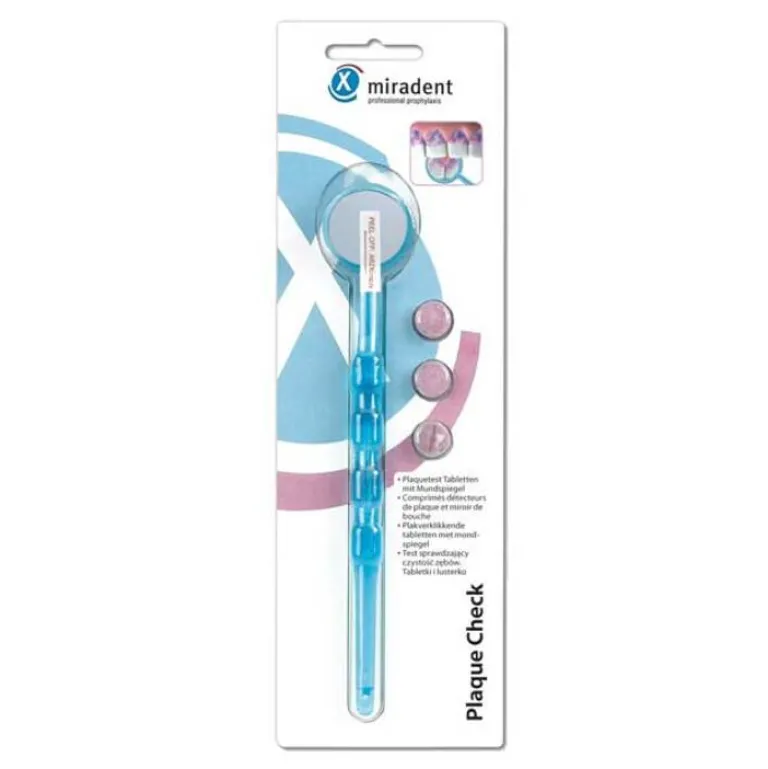 Miradent Plaquetest Mira2 + Spiegel blau transparent, 1 St- Mundpflege