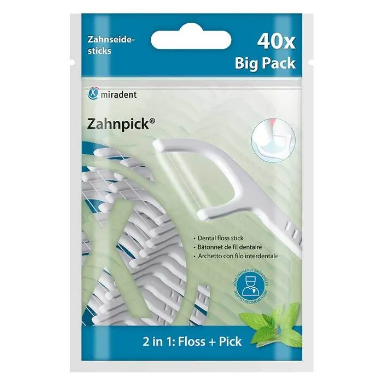 Miradent Zahnpick Zahnseide 2in1 Minze, 40 St- Zwischenraumreinigung