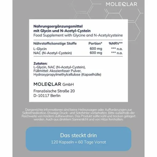 Moleqlar Aminosäuren-Glynac Glycine & N-Acetylcysteine Kapseln, 120 St