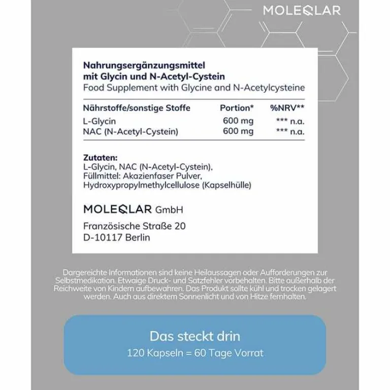 Moleqlar Aminosäuren-Glynac Glycine & N-Acetylcysteine Kapseln, 120 St