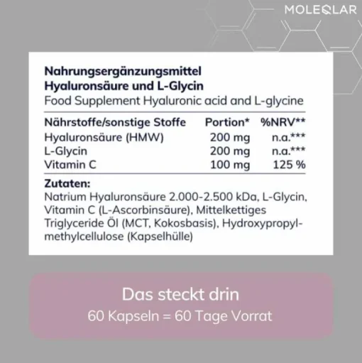 MoleQlar Hyaluronsäure-Longevity Hyaluron + Glycin Kapseln, 60 St