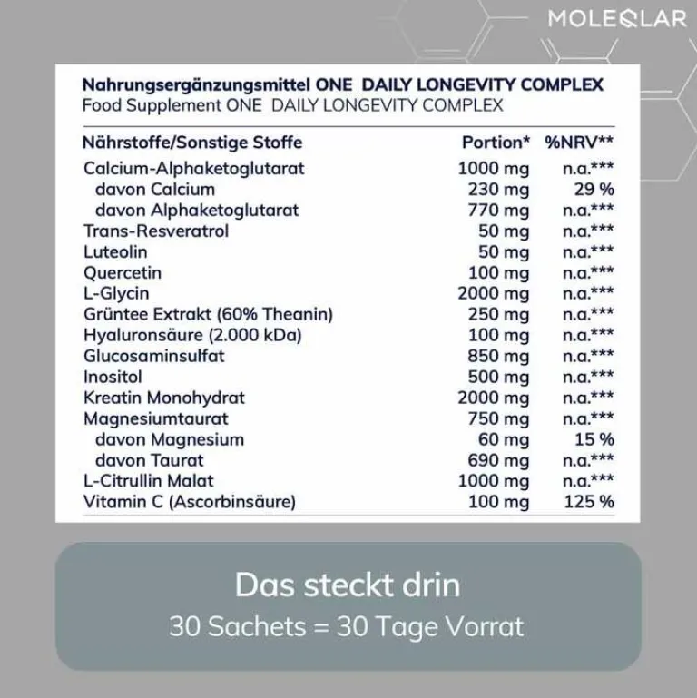 MoleQlar Grüner Tee|Hyaluronsäure-Longevity One Beutel, 30 St