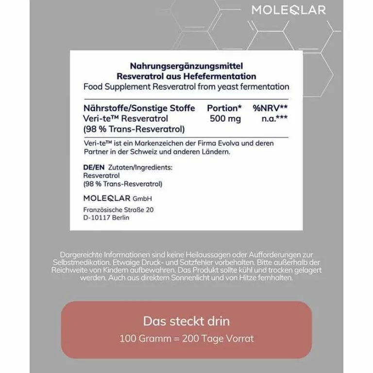 Resveratrol Trans-Resveratrol Pulver, 30 g^Moleqlar