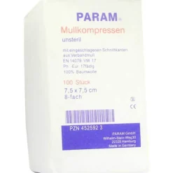 Param Mullkompressen 7,5x7,5 cm 8-fach unsteril, 100 St- Sterile Kompressen