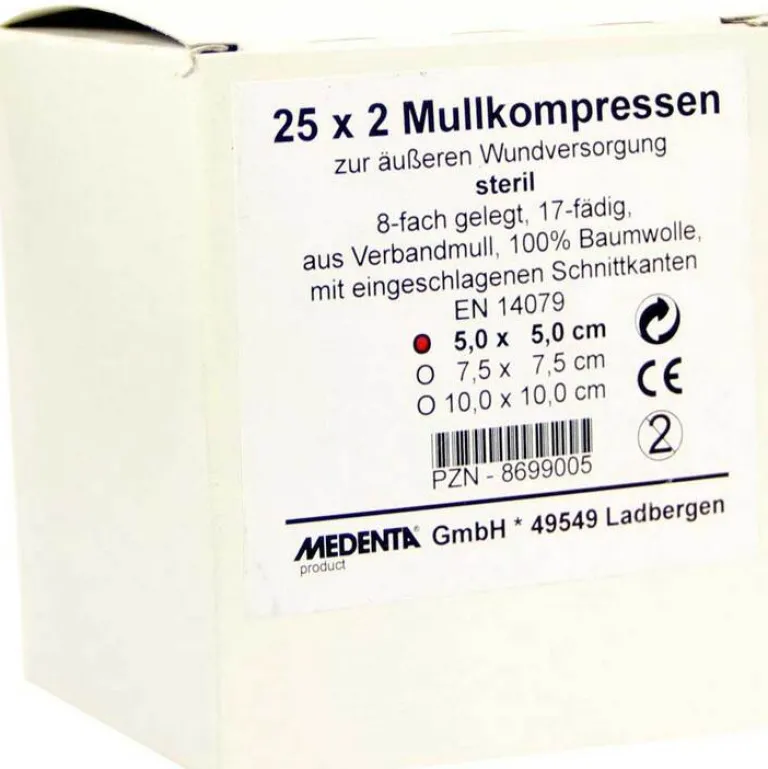 Mullkompressen 5x5 cm steril 8-fach, 25X2 St^Medenta New