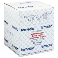 Temedia Mullkompressen 7,5x7,5cm 12-fach steril 17fädig, 50 St- Sterile Kompressen